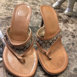 Coach Brown and Tan Women's Sandals gently used size 7.5 kept in a smokefree hm